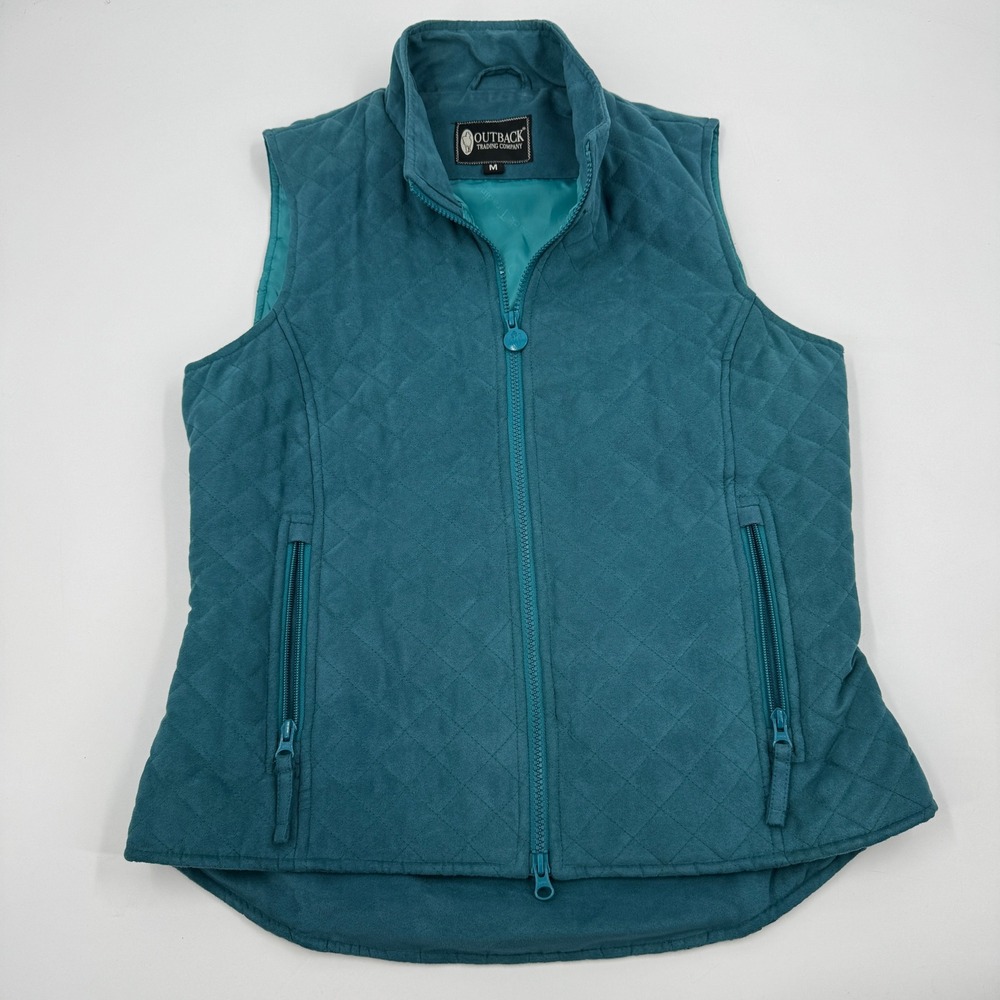 Outback Trading Co Grand Prix Vest Womens M Teal Quilted Faux Suede 2958